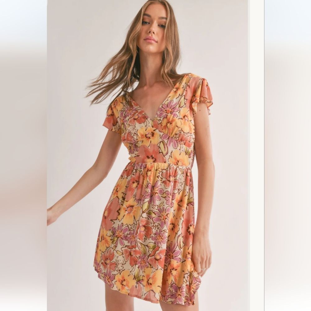 NWT SAGE THE LABEL Laying in Malta Tieback Mini Dress Size Small
